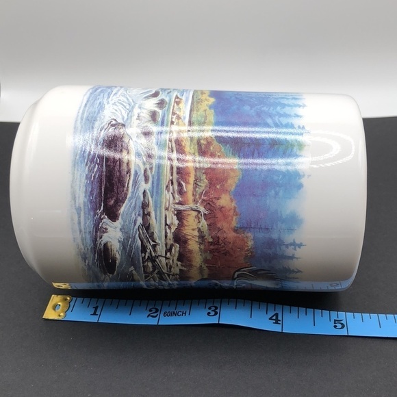 Moose mug w/ beautiful river mountain, forest scenery on both sides. 5" tall - Picture 8 of 8